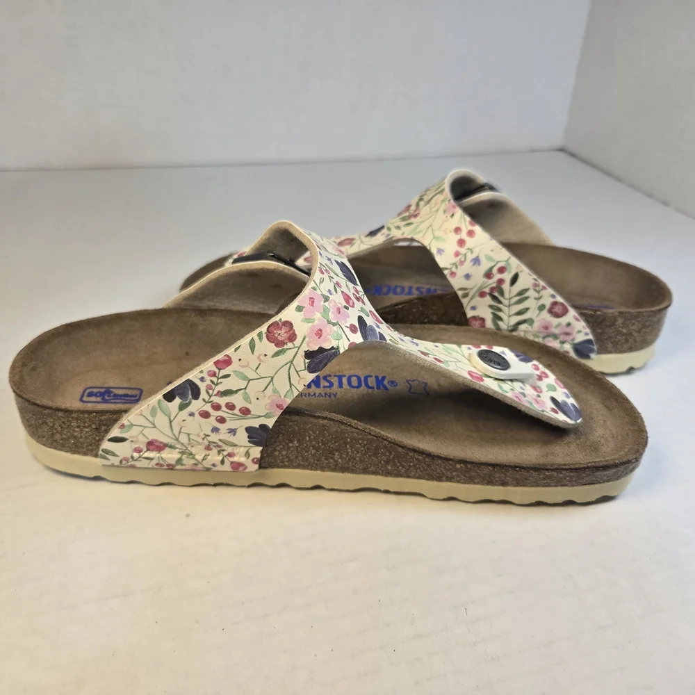 Birkenstock Gizeh BS Meadow Flowers Beige Soft Footbed Sandals Sz EU 36 US 5 nar